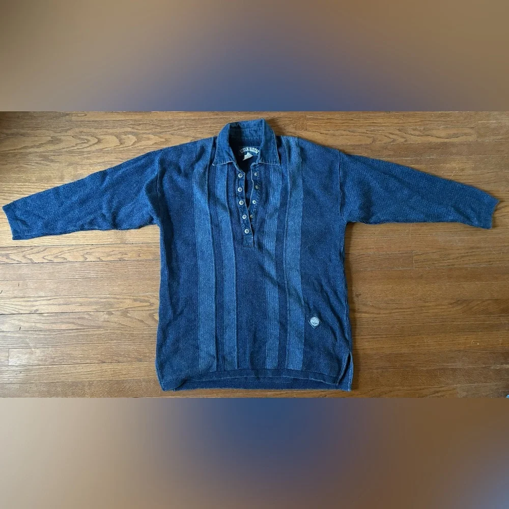 VTG Blue Willi's Heavyweight Pure Indigo Cotton Pullover Henley Sweater